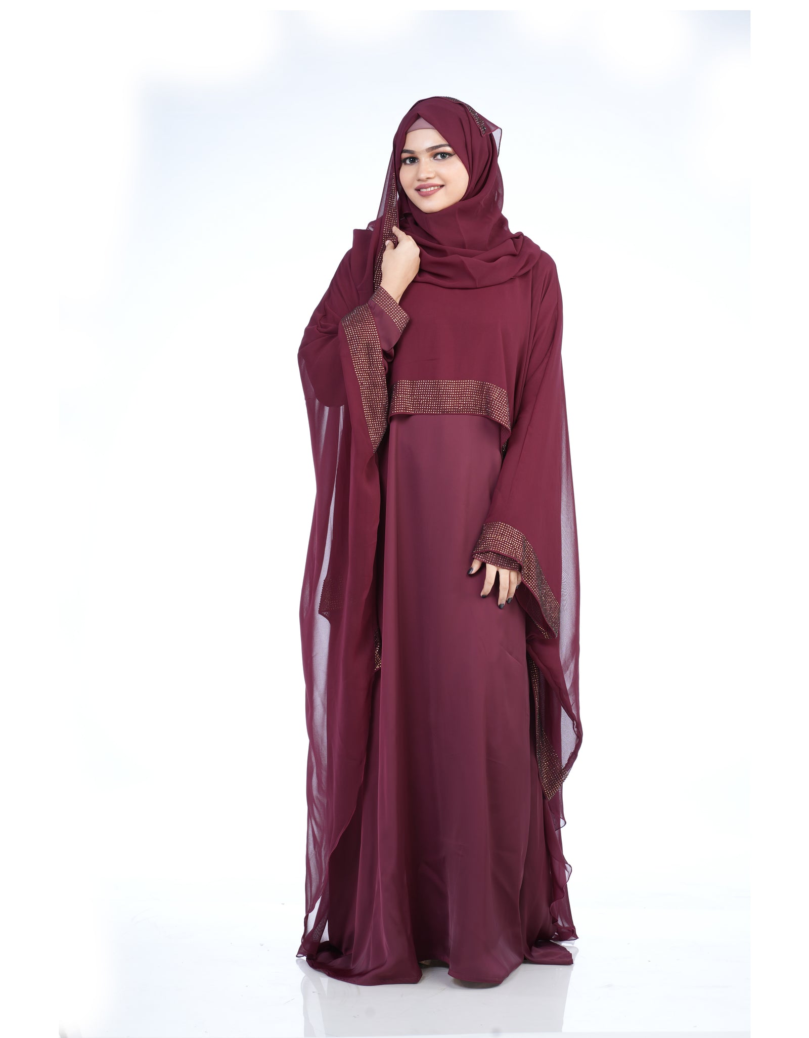 Mehar Premium Stylish Party Ramzia abaya, Full set.