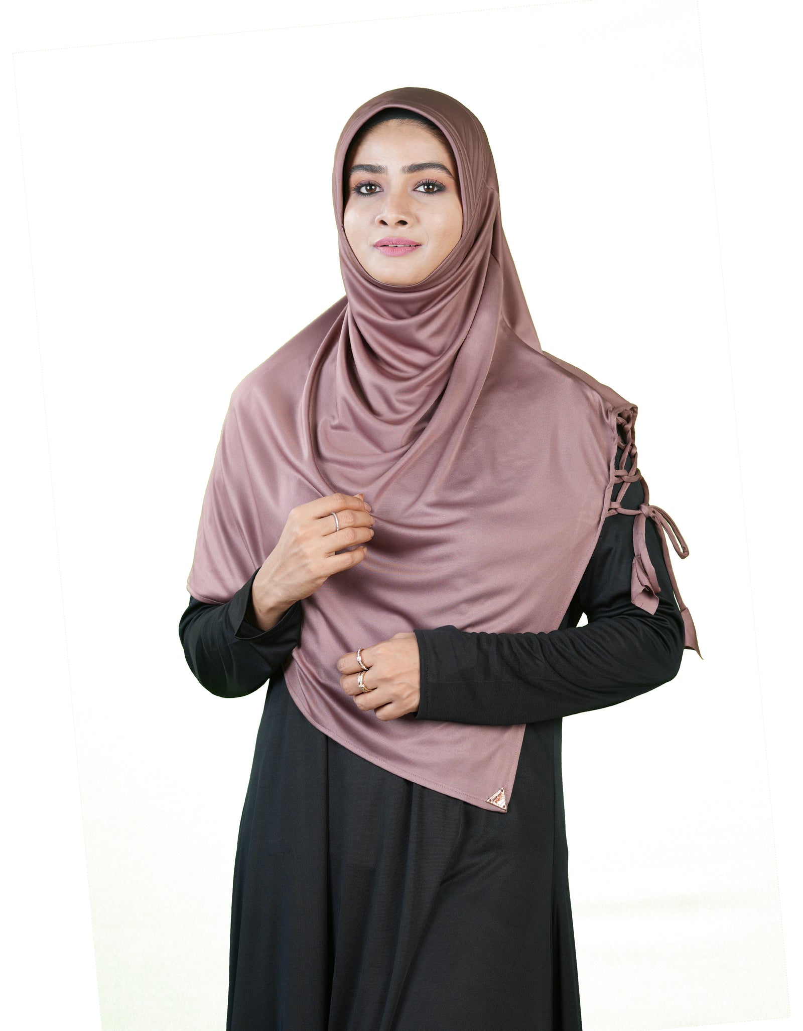 Famya Lace-Up Shoulder Hijab |Trending Mehar| Fitted Face | Full Coverage | Soft & Stylish Modest Hijabs with Lace-Up Shoulder & Stone Embellishment