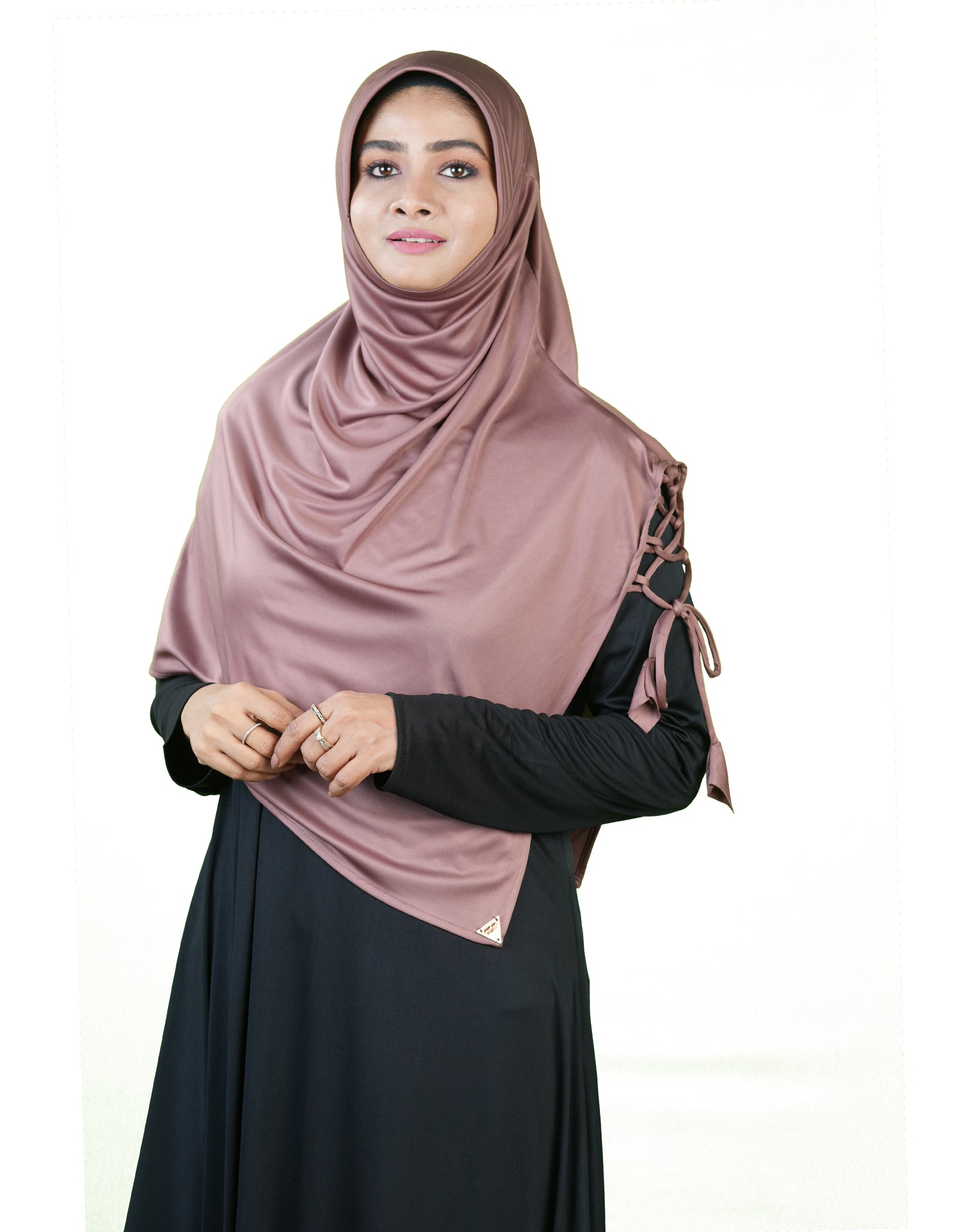 Famya Lace-Up Shoulder Hijab |Trending Mehar| Fitted Face | Full Coverage | Soft & Stylish Modest Hijabs with Lace-Up Shoulder & Stone Embellishment